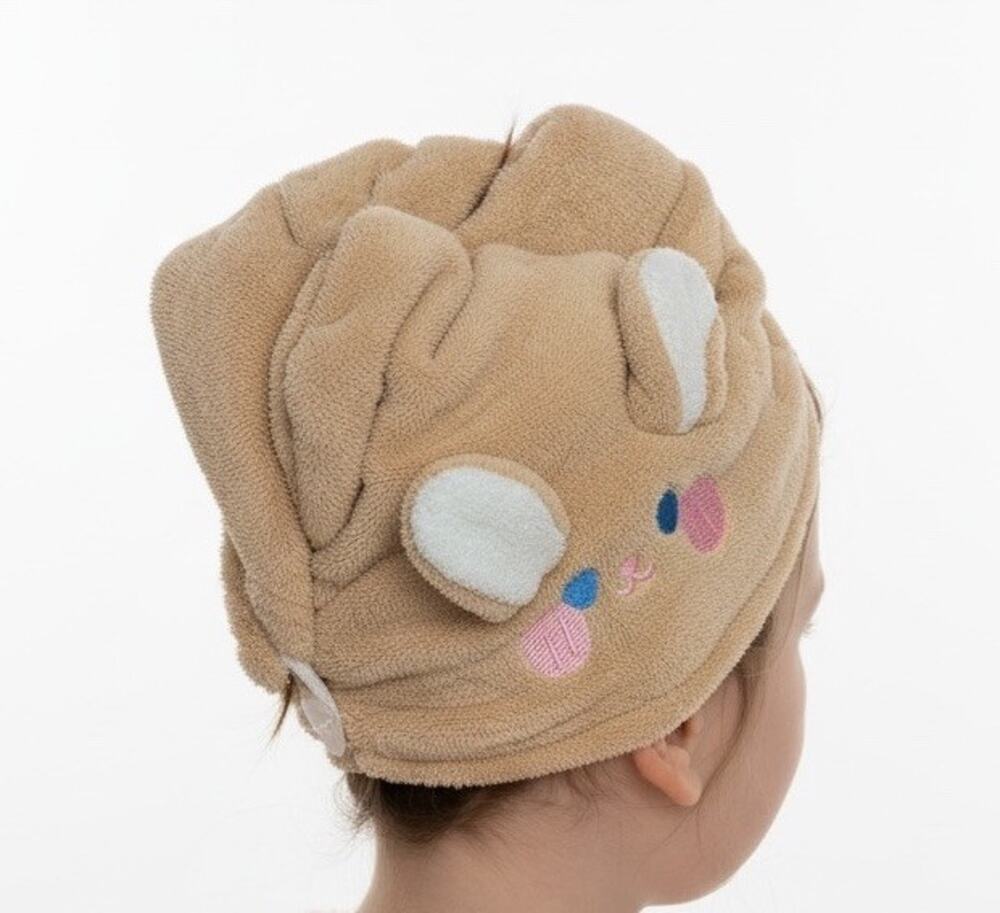 2 Pack Microfiber Hair Towel Wrap Bunny Button & Stretch Loop